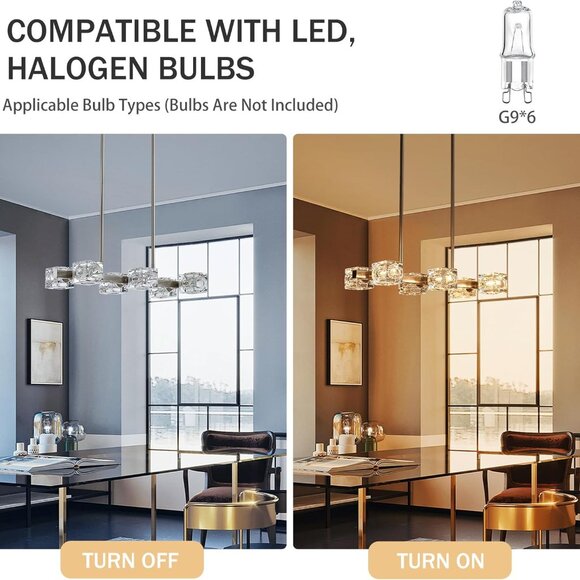 Modern Rectangular 6-Light Chandelier | Brushed Nickel, Adjustable &‎ Dimmable - Picture 4 of 9